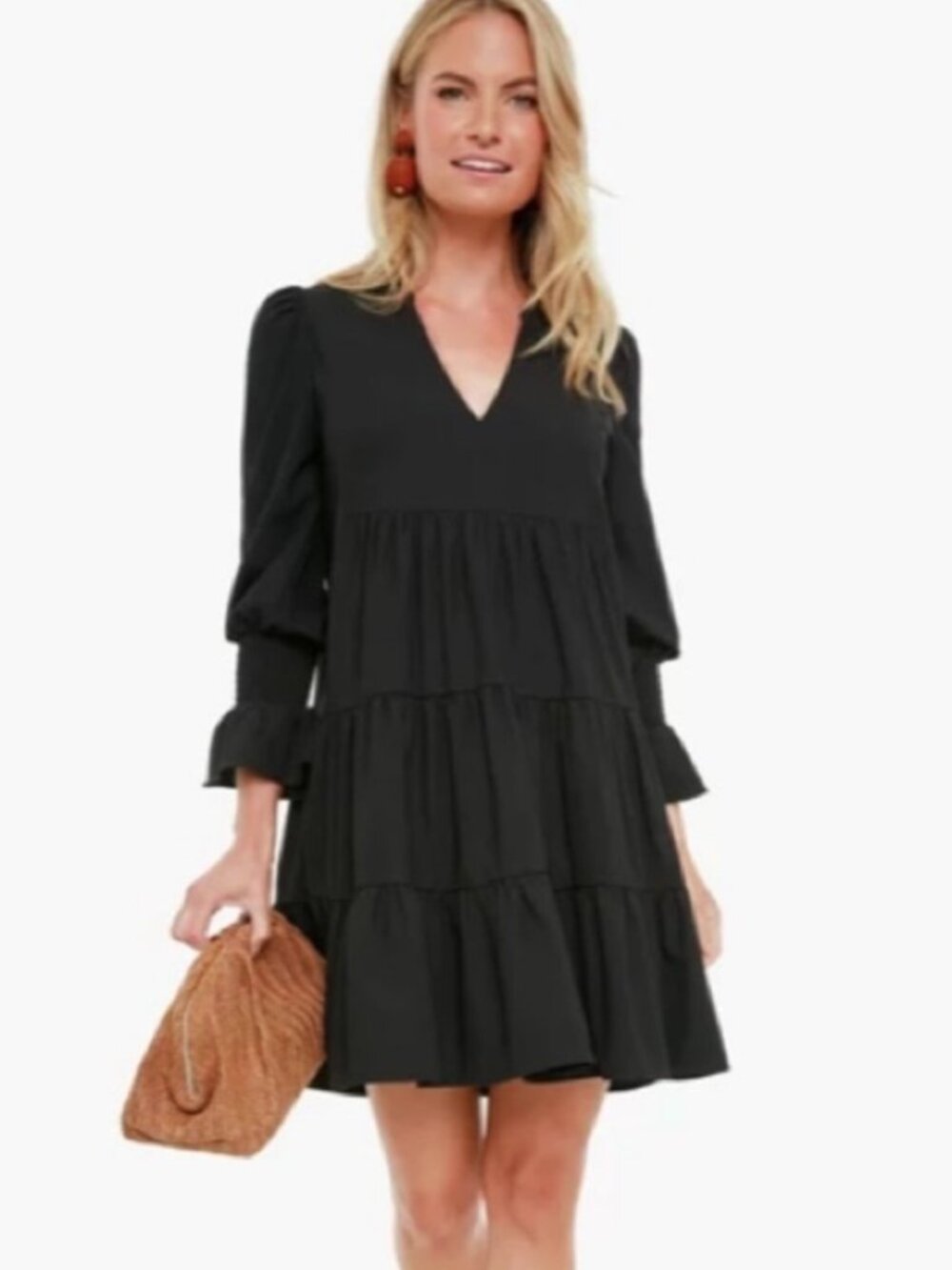 Pomander Place by Tuckernuck Crepe Kenzo Dress Women Medium Black V-Neck Tiered - Picture 11 of 14